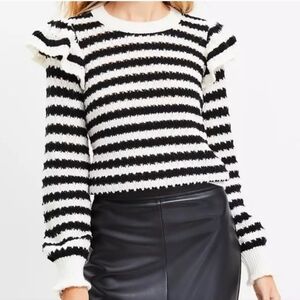 LOFT Black and White Textured Striped Sweater